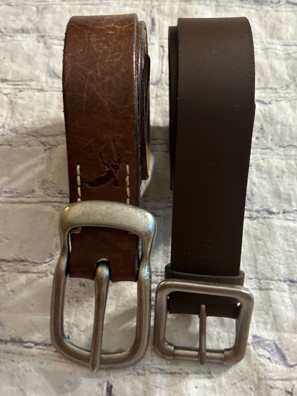 EDDIE BAUER ITALIAN LEATHER BROWN 42 & SIGNATURE LEVI BROWN LEATHER 44 BELTS